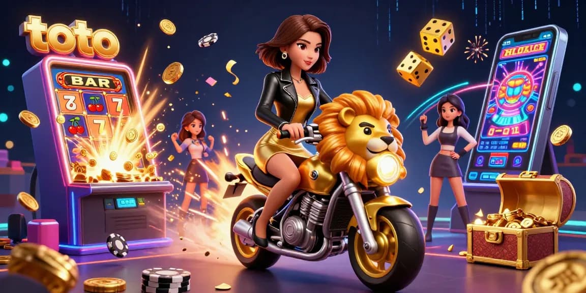 Experience exciting gaming action with toto, featuring a glamorous character riding a vibrant golden lion.