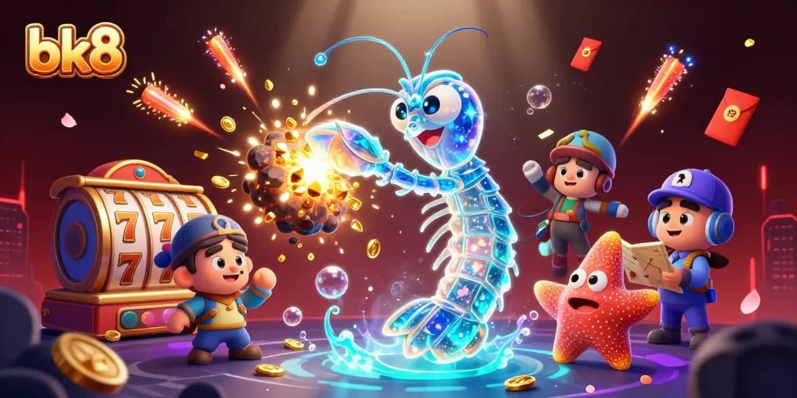 Experience bk8 excitement as a samurai shrimp battles asteroids for treasure amidst vibrant casino elements.