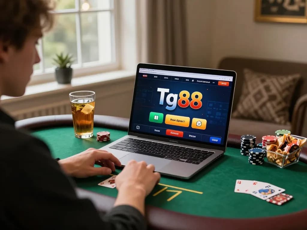 Winning hand displayed on tg88 poker game interface with player immersed in strategy.