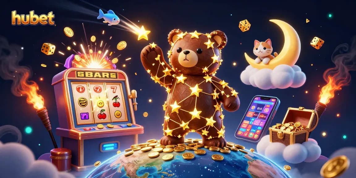 Experience winning thrills at hubet with a vibrant 3D casino scene bursting with excitement.