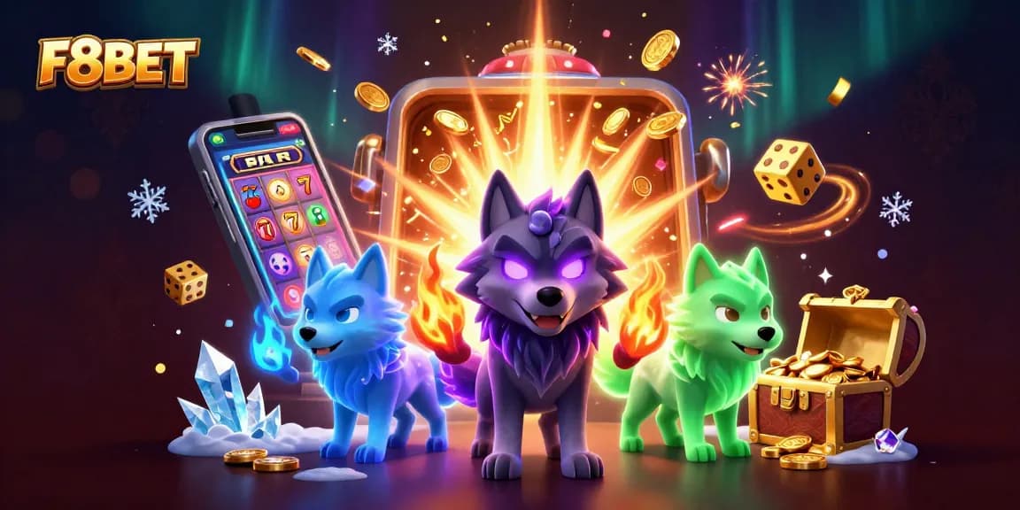 Experience thrilling jackpots at F8BET with dynamic 3D visuals of animated wolves amidst casino excitement.