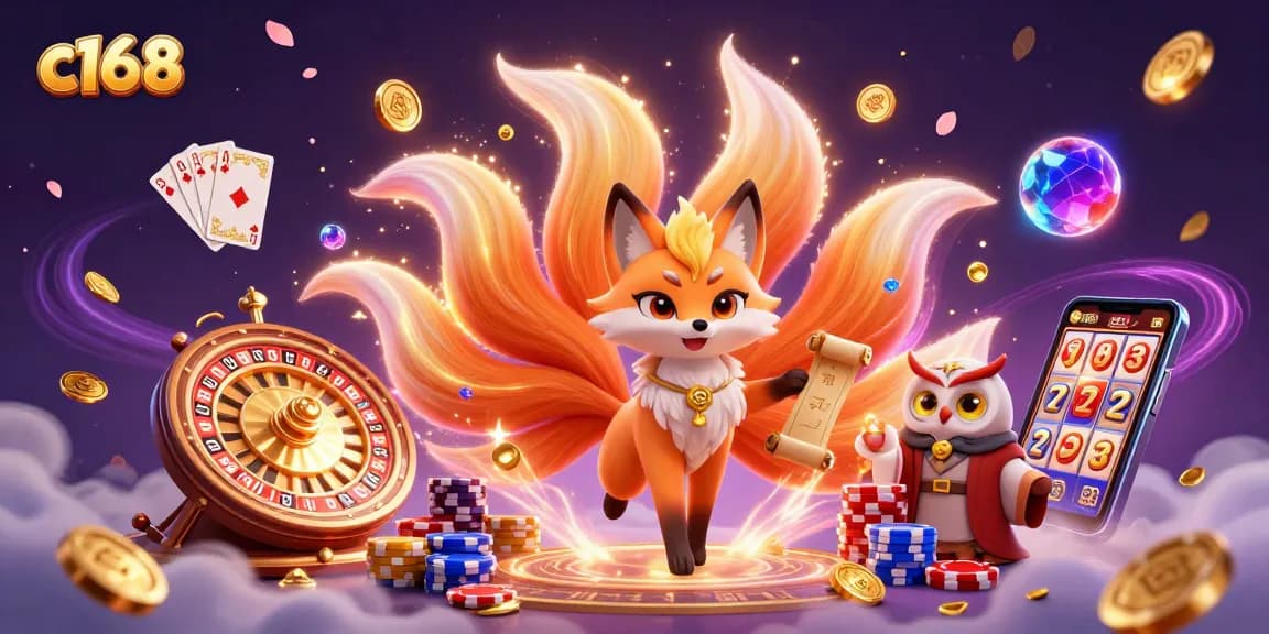 Experience the vibrant gaming atmosphere at c168 with colorful characters, coins, and energetic casino elements.