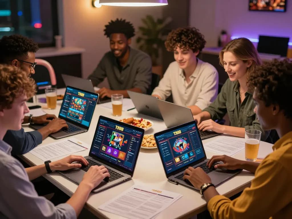 Friends engaging in a lively gaming session on TR88 online casino platform, showcasing strategic interaction.