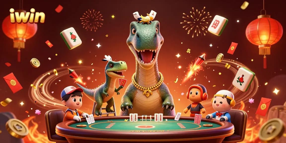 Engage in iwin's festive gaming experience with dynamic characters and vibrant casino elements.