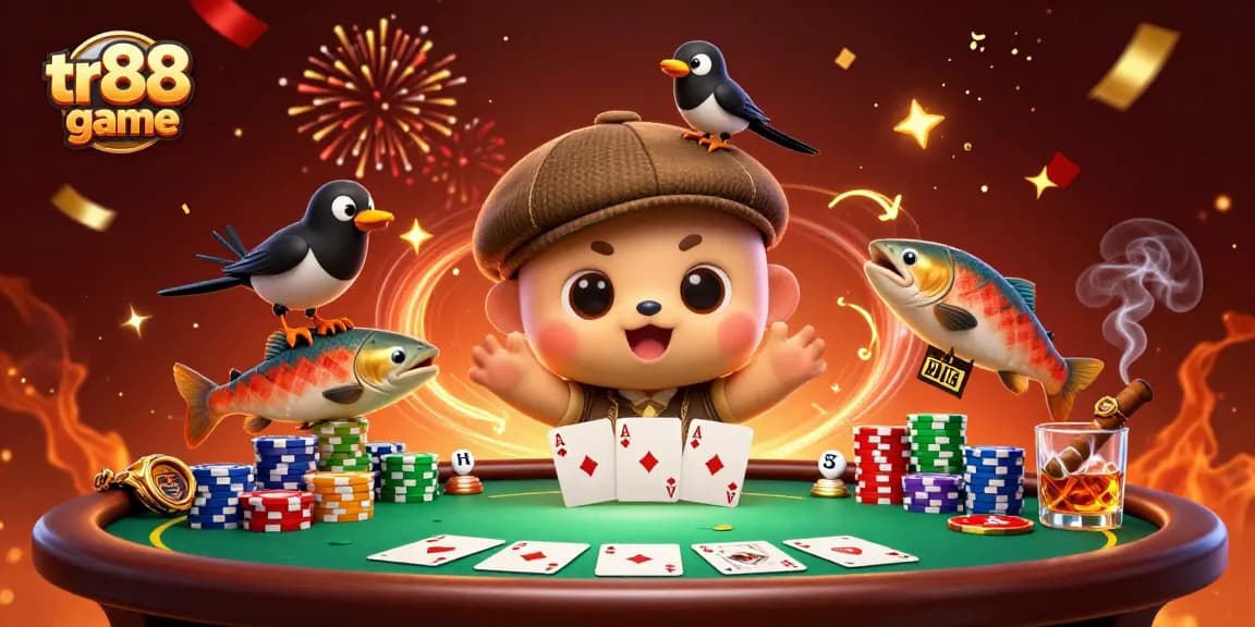 Experience the excitement of tr88 game with playful characters immersed in a vibrant casino scene.