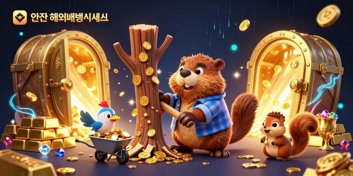 Engage with 안전 해외배팅사이트 through a vibrant 3D cartoon scene showcasing a beaver and friends in a casino setting.