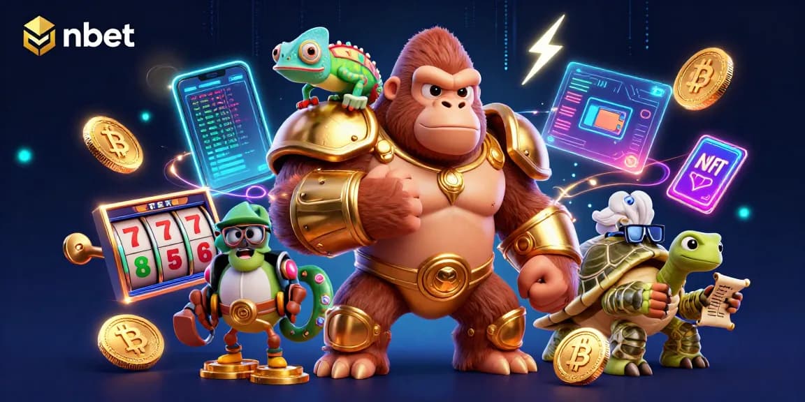 Experience the thrill of nbet with vibrant characters in a bustling cryptocurrency casino scene.