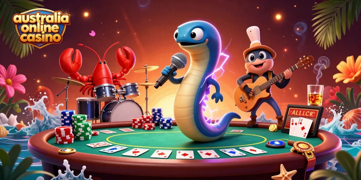 Experience vibrant gaming with a 3D eel DJ at an underwater casino featuring poker elements, perfectly capturing the essence of australia online casino fun.