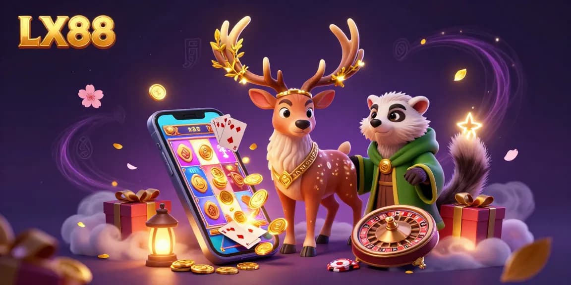 LX88 captivates players with a vibrant 3D casino scene showcasing rich gaming elements and enchanting characters.