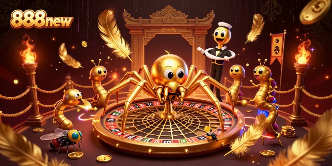 Experience thrill at 888new with a captivating roulette scene featuring a fly and a golden spider.