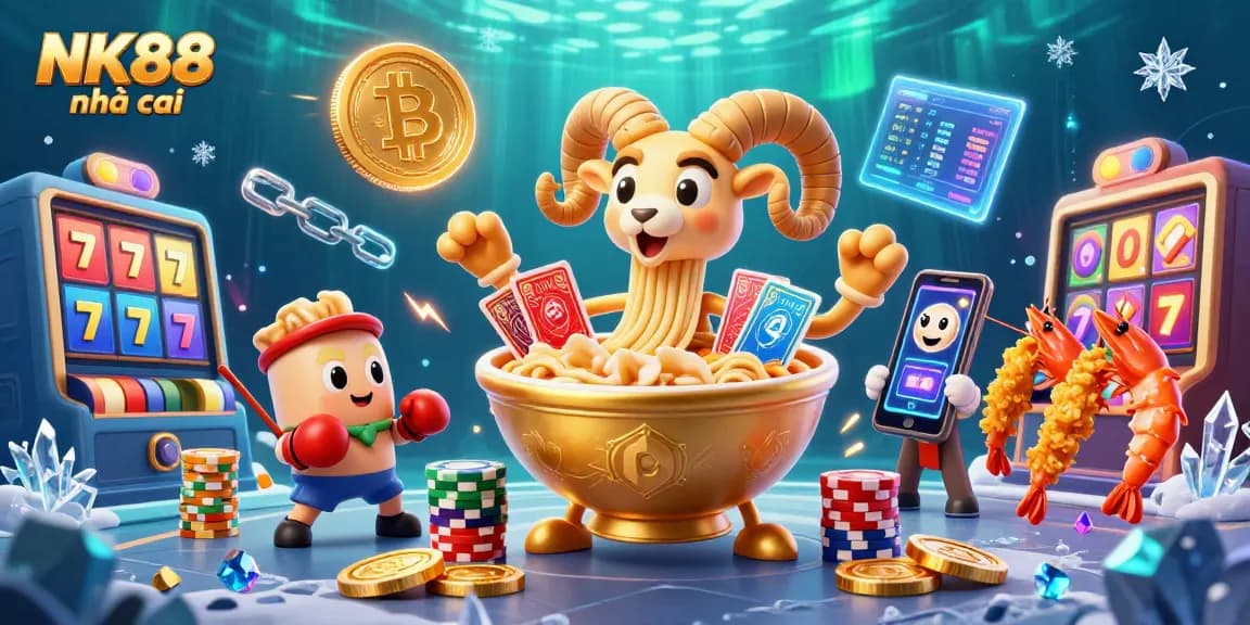 Engage with NK88 nhà cái while experiencing an exciting jackpot scene featuring vibrant characters and rich casino elements.