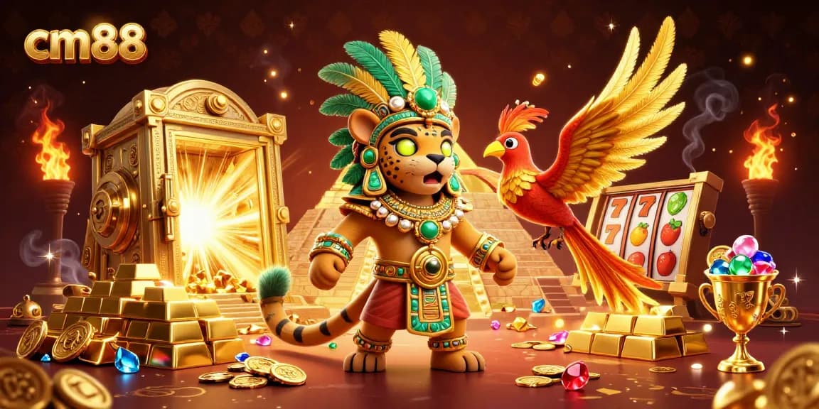 Experience thrilling action at cm88, featuring a vibrant 3D casino scene with wins and treasures.