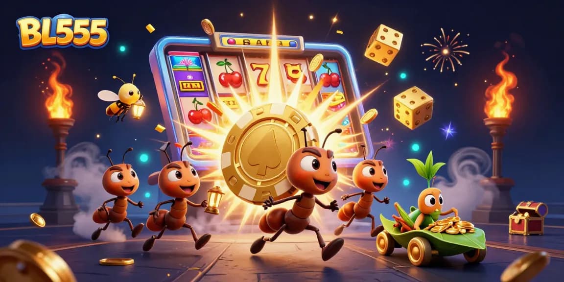 Join the adventure at BL555, featuring a cartoonish heist in a rich casino environment with golden elements.