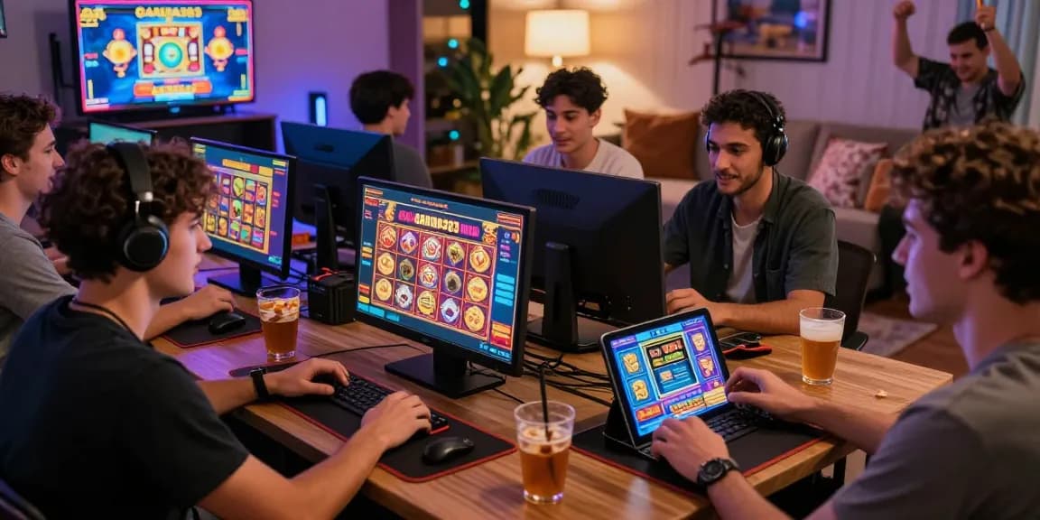 Players enjoying GARUDA303 online slots in a lively gaming atmosphere.