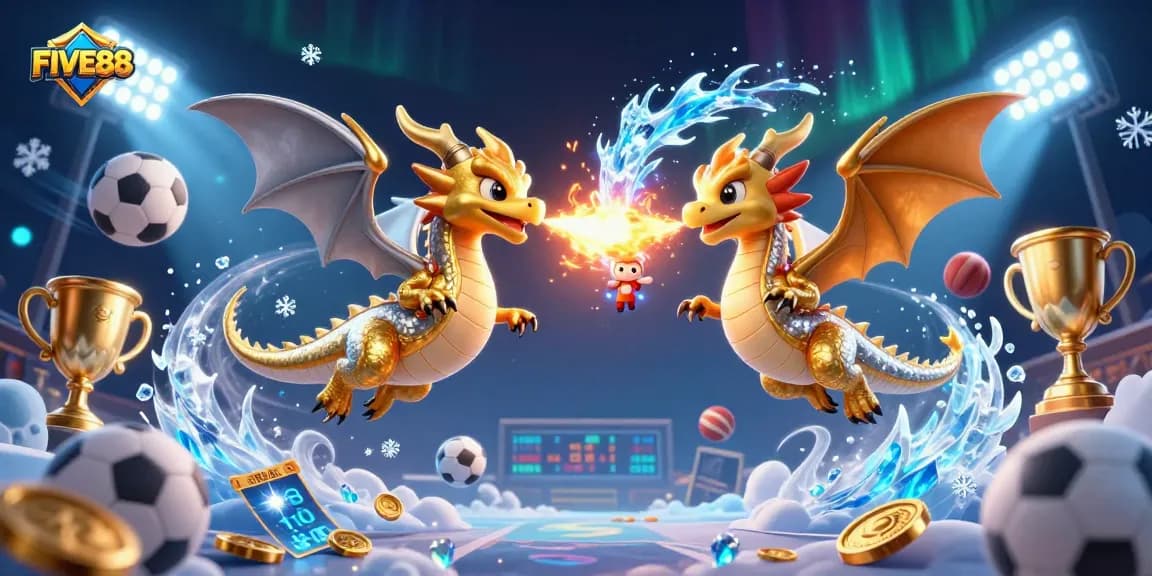 Join the excitement at FIVE88 with dynamic sports betting visuals and captivating dragons in action.