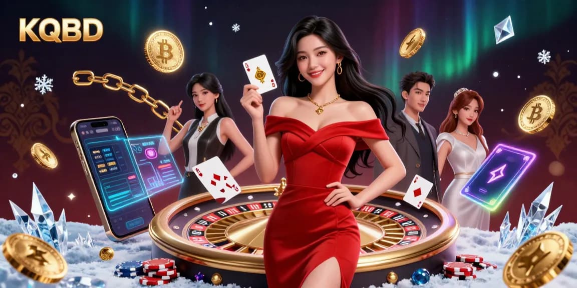 KQBD showcases a stunning Asian woman elegantly holding a golden playing card beside a roulette wheel.