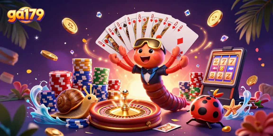 Join the excitement at ga179 with a lively casino illustration featuring a dealer and high-roller.