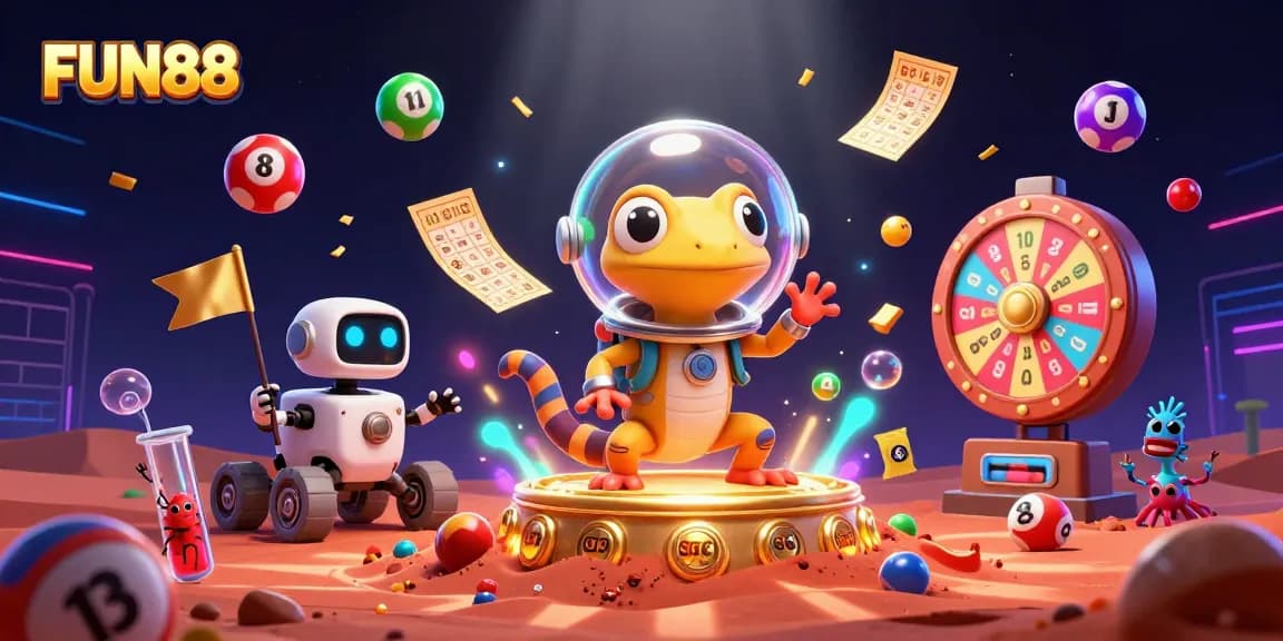 Experience thrilling fun with FUN88 as a Martian gecko uncovers a golden casino in space.