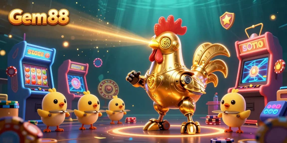 Engage in thrilling slots and live casino adventures at Gem 88 with vibrant gaming robots.