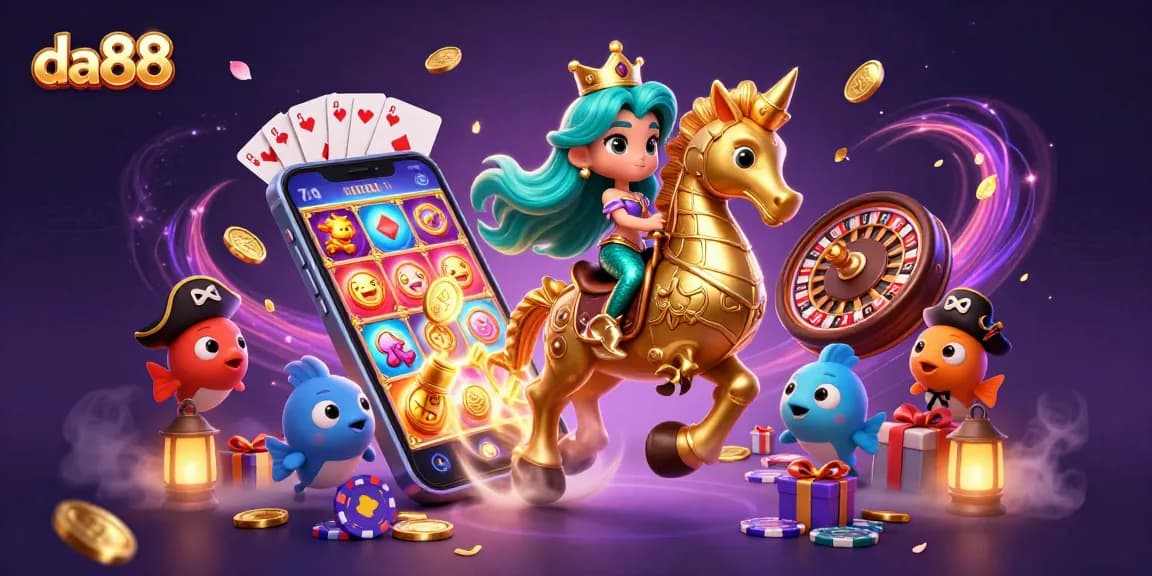 Experience thrilling da88 gaming with a vibrant scene of a mermaid princess, seahorse, and colorful fish.