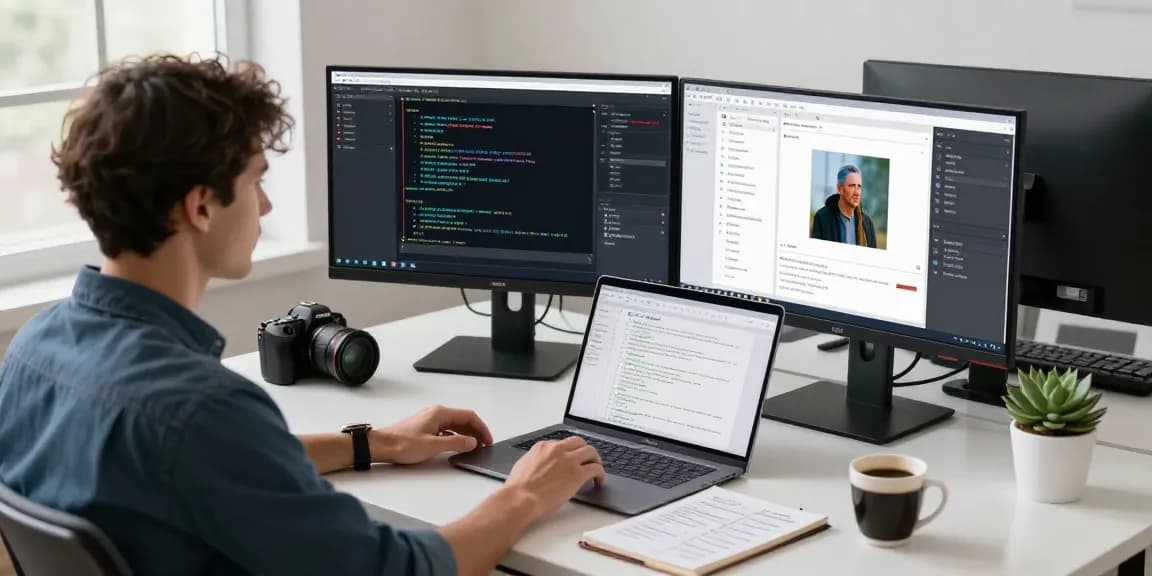 Image of a professional workspace with a free ai detector showcasing algorithms and image analysis.