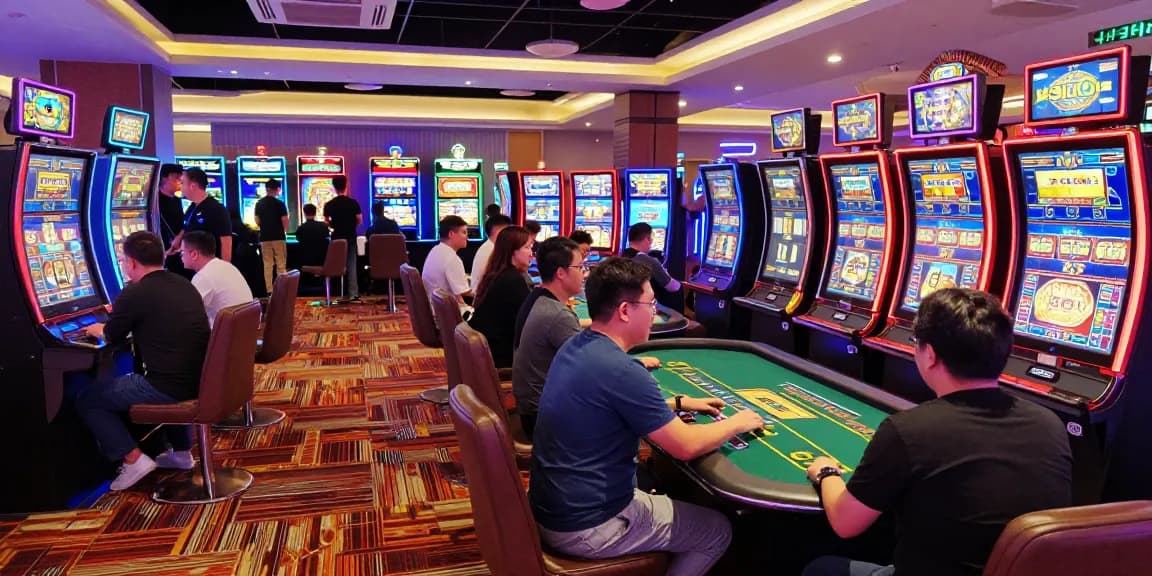 Exciting atmosphere at SLOT88 resmi casino featuring vibrant slot machines and live games.