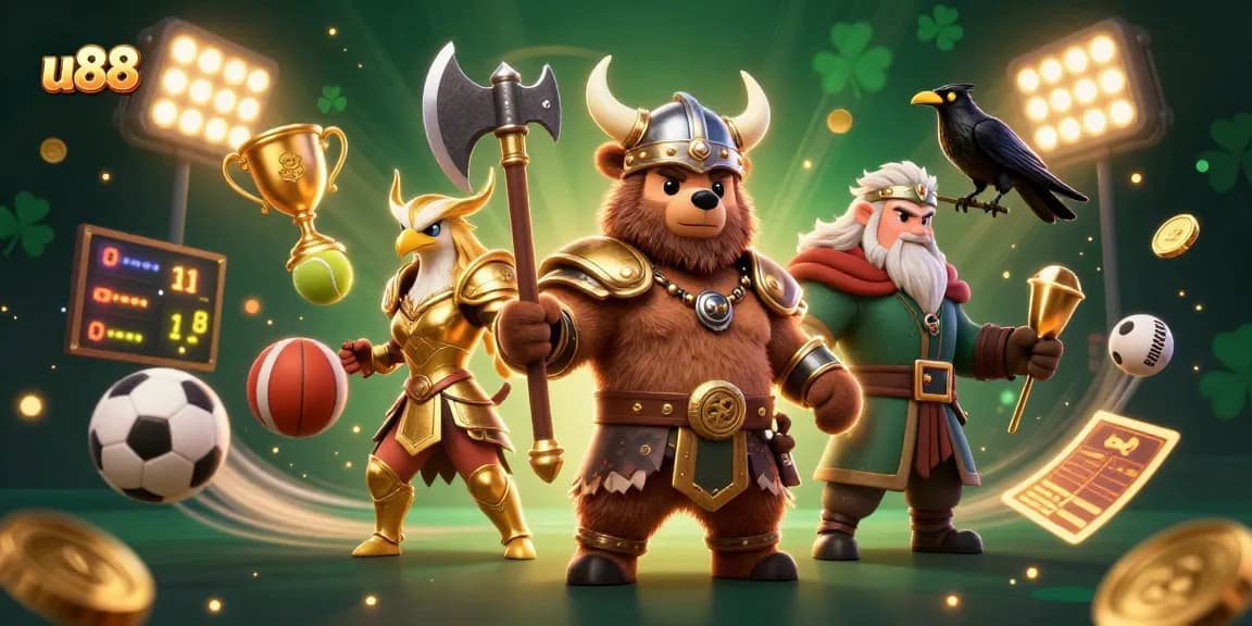 Engage in exciting betting with u88's dynamic casino action featuring vibrant 3D characters and sports elements.