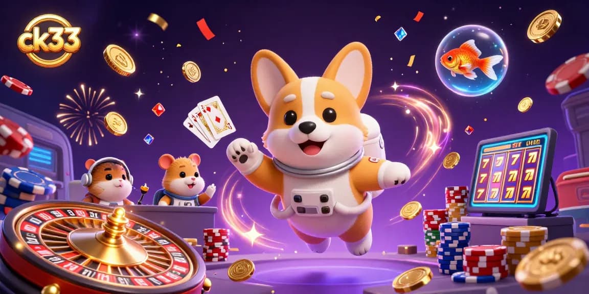 Experience exciting gaming in ck33's vibrant casino with engaging characters and dazzling elements.