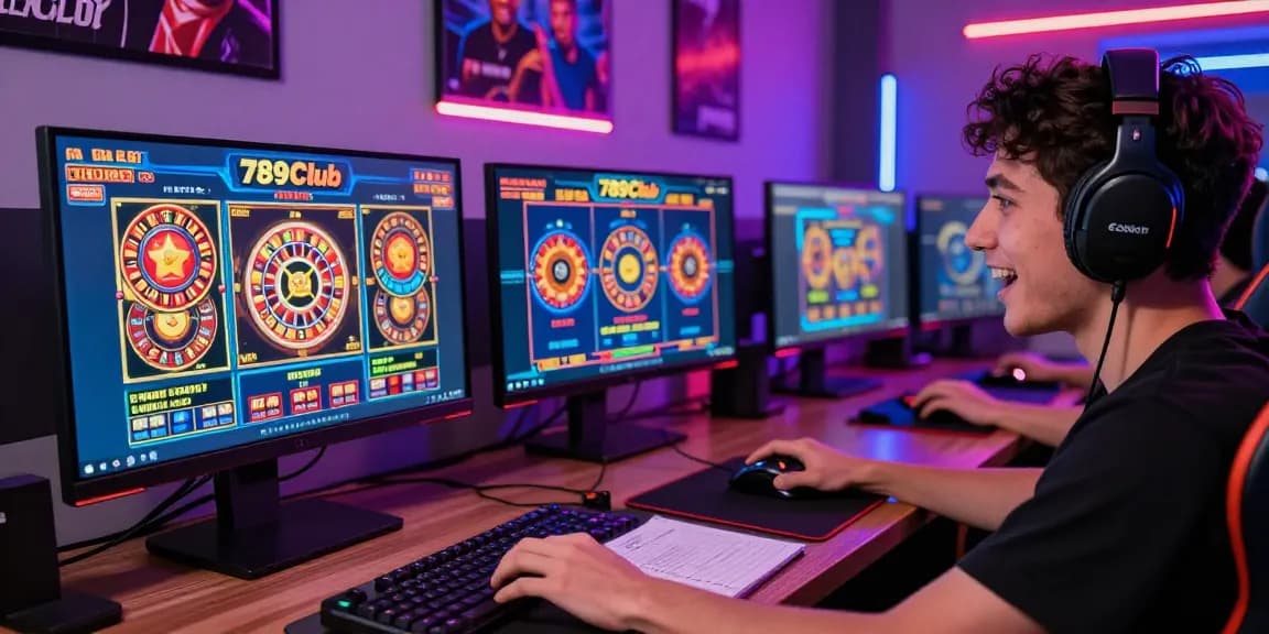 Engaging online gaming experience at 789Club with vibrant neon lights and a player immersed in the action.