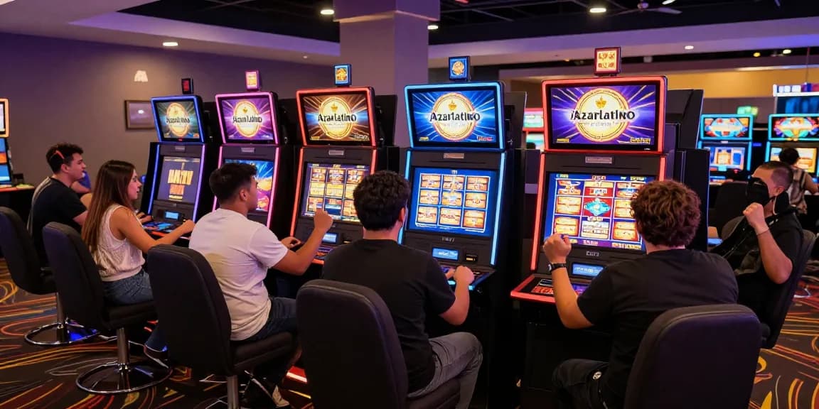 Players enjoying the excitement of online slots at Azarlatino Paraguay, vibrant gaming atmosphere.
