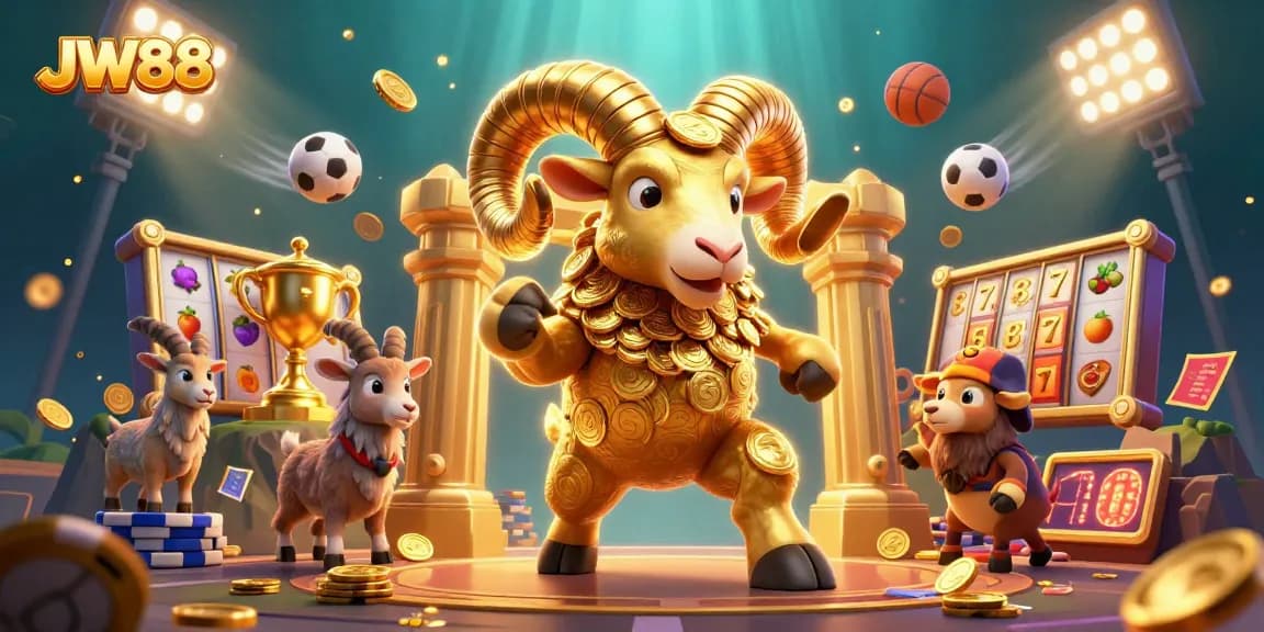Experience thrilling slots adventures at JW88 with golden ram and dynamic casino elements.