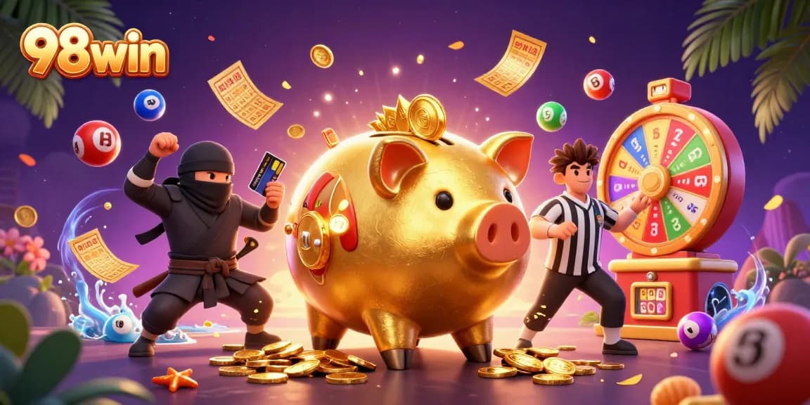 Experience the excitement of 98win's casino adventure with engaging characters and vibrant casino elements