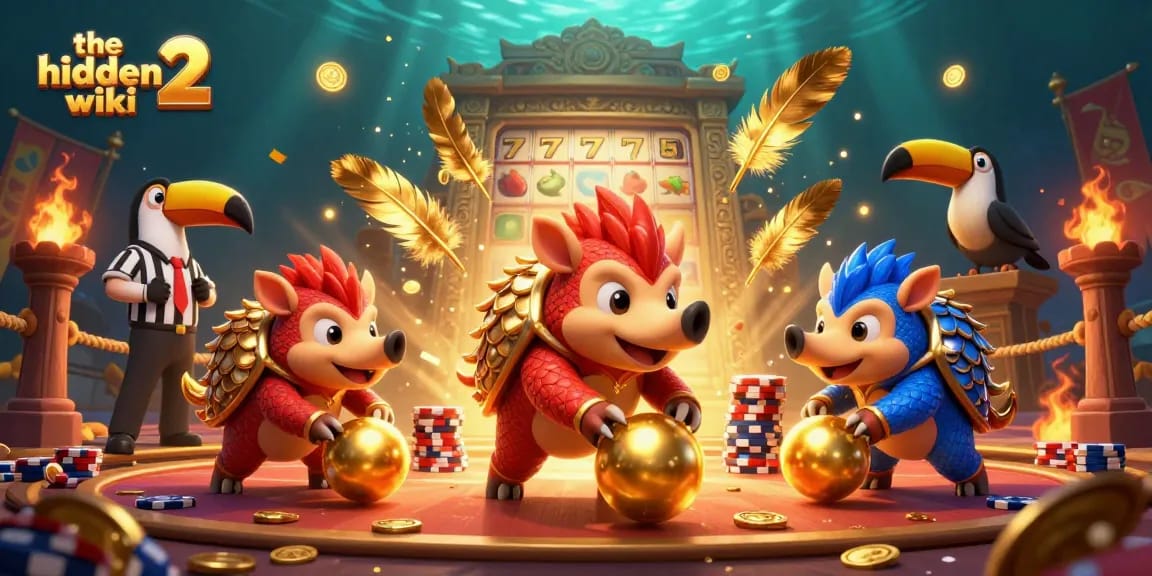 Engaging scene of the hidden wiki 2 where rival pangolins compete in a thrilling gambling arena.