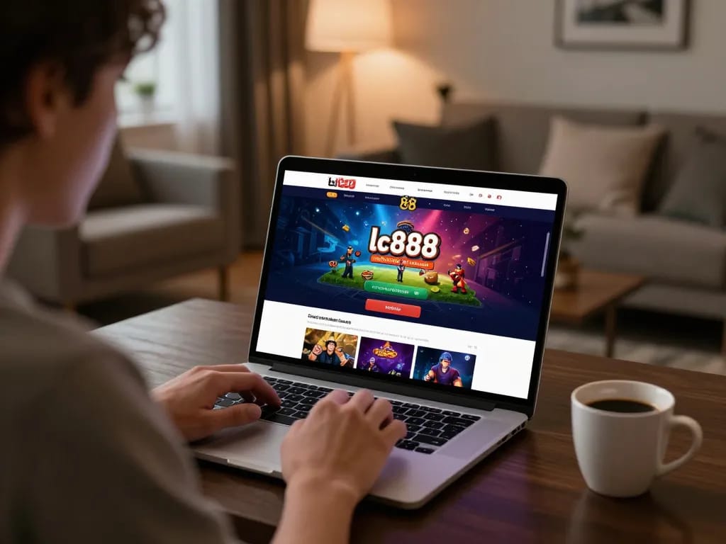 Engage in strategic gaming at lc888 with a cozy online setup showcasing a player's focus and modern ambiance