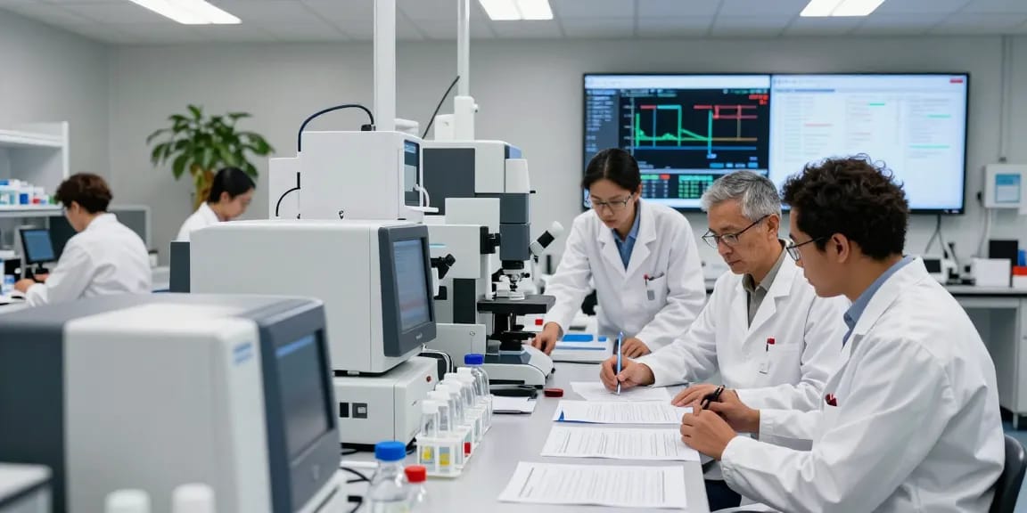 Research peptides synthesis in Canada at koipeptidescanada.com, scientists collaborating in a modern lab.