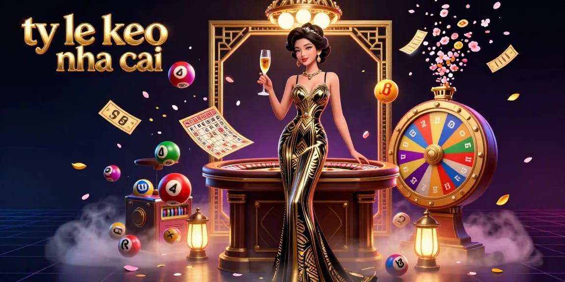 Engage with ty le keo nha cai as the elegant woman celebrates winning in a vibrant casino setting.
