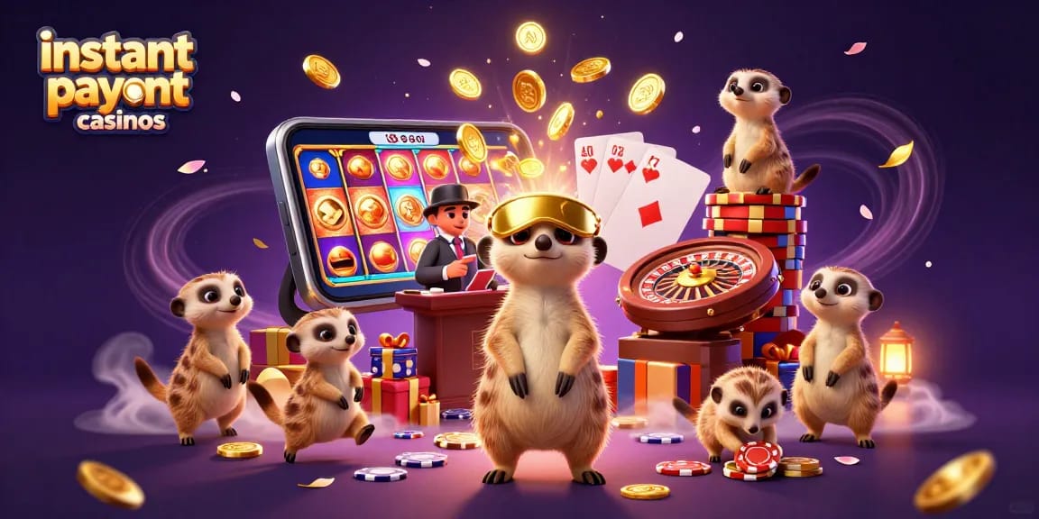 Experience instant payout casinos with captivating meerkat characters engaging in lively gaming action.