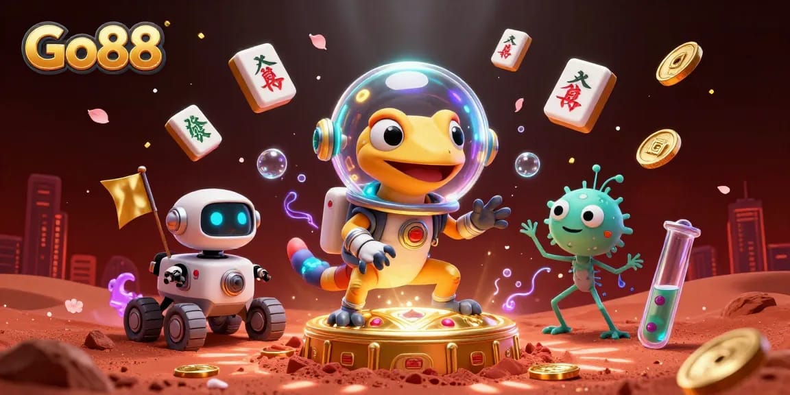 Experience Go88's vibrant casino adventure with Martian characters and golden gaming elements.