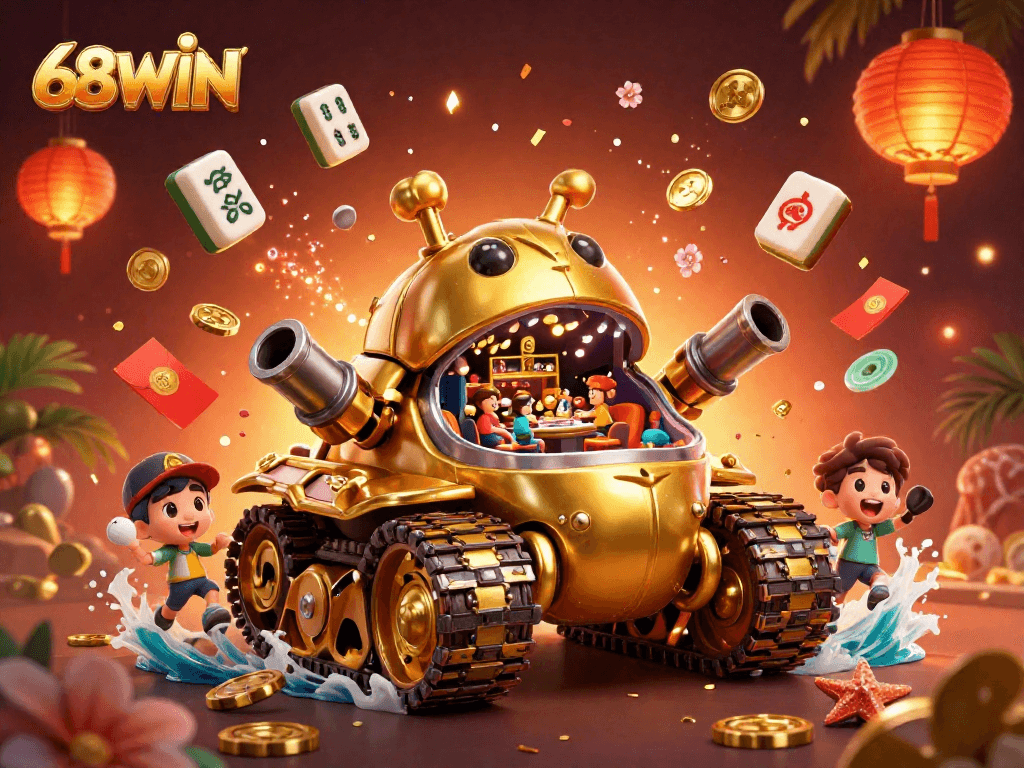 Experience vibrant gaming excitement at 68WIN featuring a dynamic casino scene bursting with action.