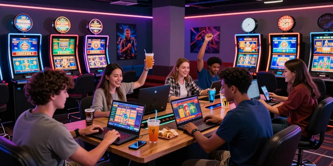 Engaging online gaming atmosphere showcasing friends at https://79club.dev/ with vibrant screens and lively interactions.