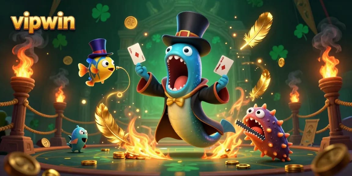 Experience the thrill of gambling at vipwin with vibrant deep-sea characters and dazzling magical elements in this engaging illustration.