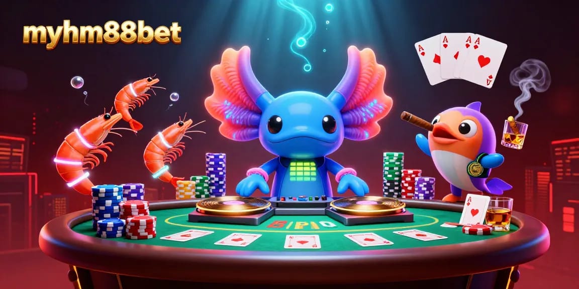 Experience the vibrant action of myhm88bet with a lively 3D casino scene featuring a DJ.