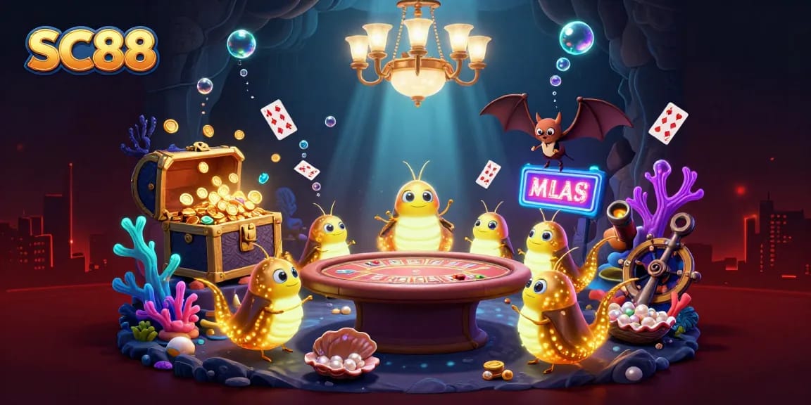 SC88 illuminates the cave casino with a vibrant glowworm team, showcasing exciting online gaming.