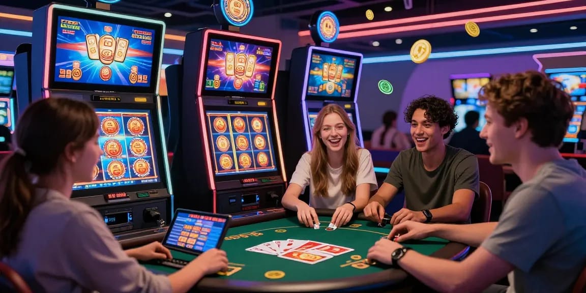 Engaging online gaming scene showcasing rokok88 highlighted with animated slots and vibrant players.