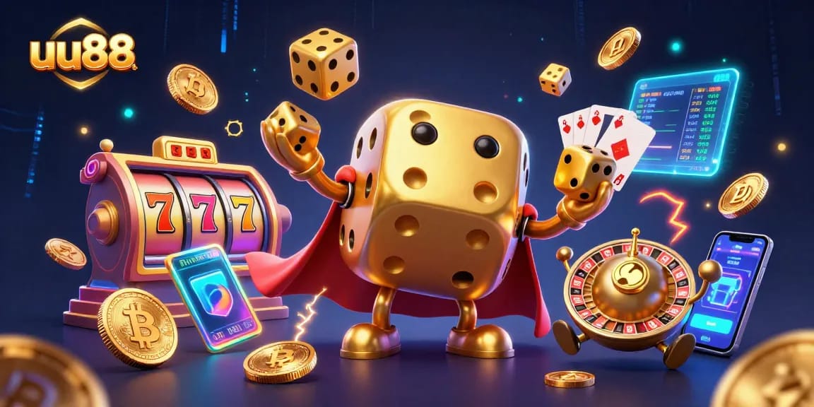 Experience thrilling wins with uu88's dynamic golden dice golem and vibrant casino game elements.