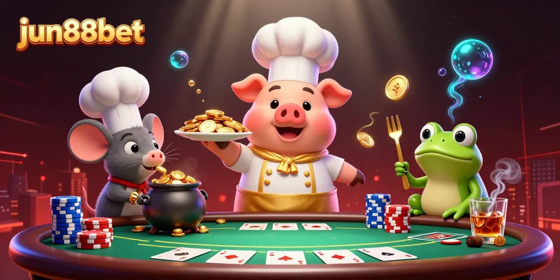 Experience thrilling gaming action with jun88bet's vibrant 3D casino scene featuring playful characters and rich visuals.