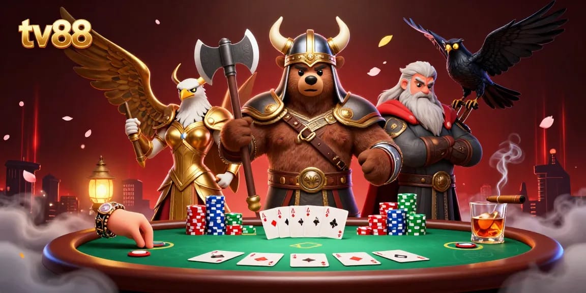 Join the excitement at tv88, where Viking berserker bears and Valkyries meet poker action.