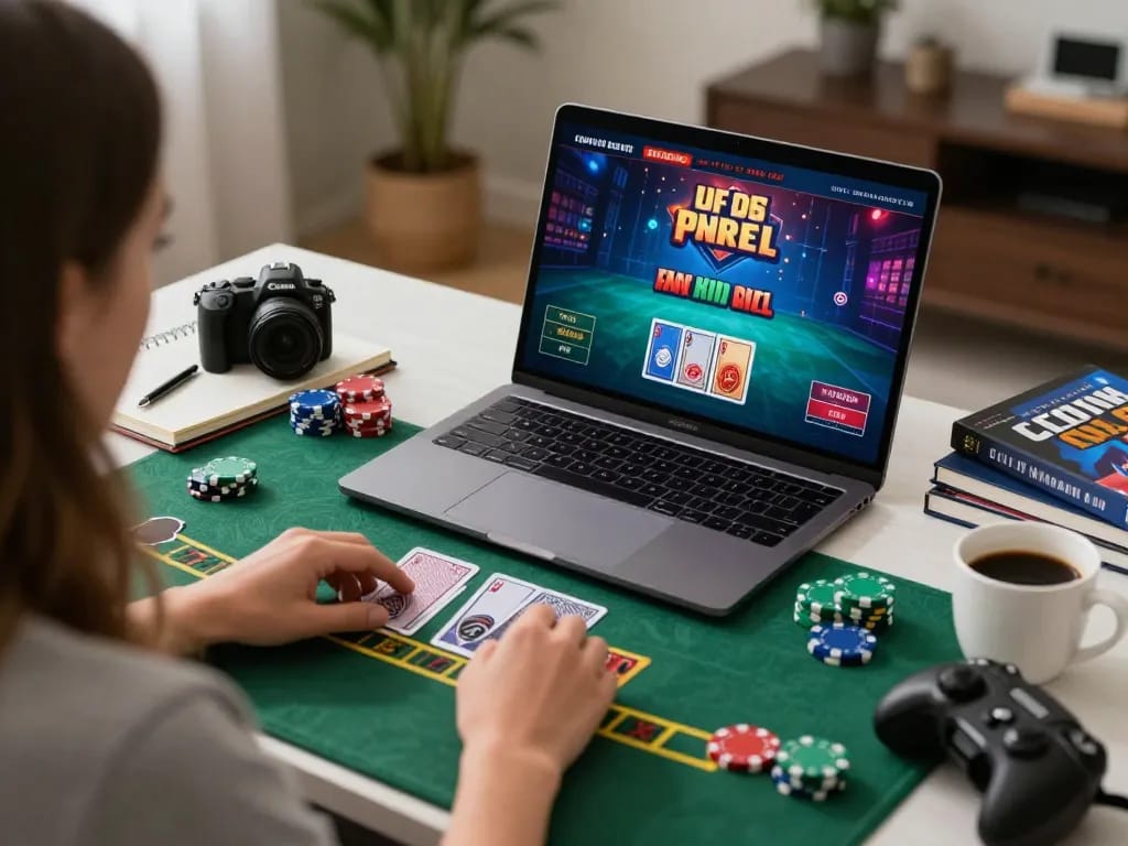 cloud-africa player engaged in live dealer blackjack at home gaming setup with warm ambiance and strategy notes