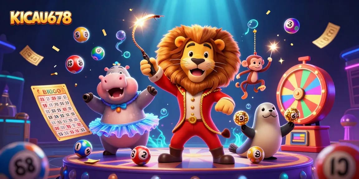 Experience KICAU678 with vibrant illustrations of dynamic casino elements featuring energetic characters.