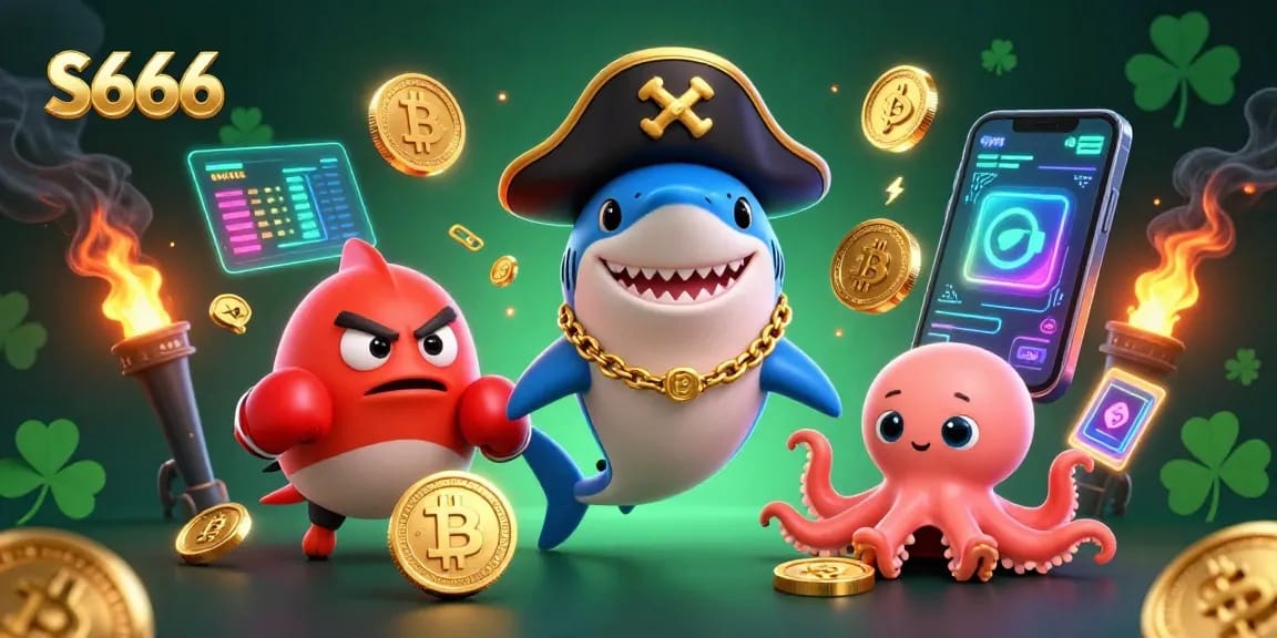 S666 showcases a vibrant 3D illustration with dynamic characters celebrating gambling wins in a casino setting.